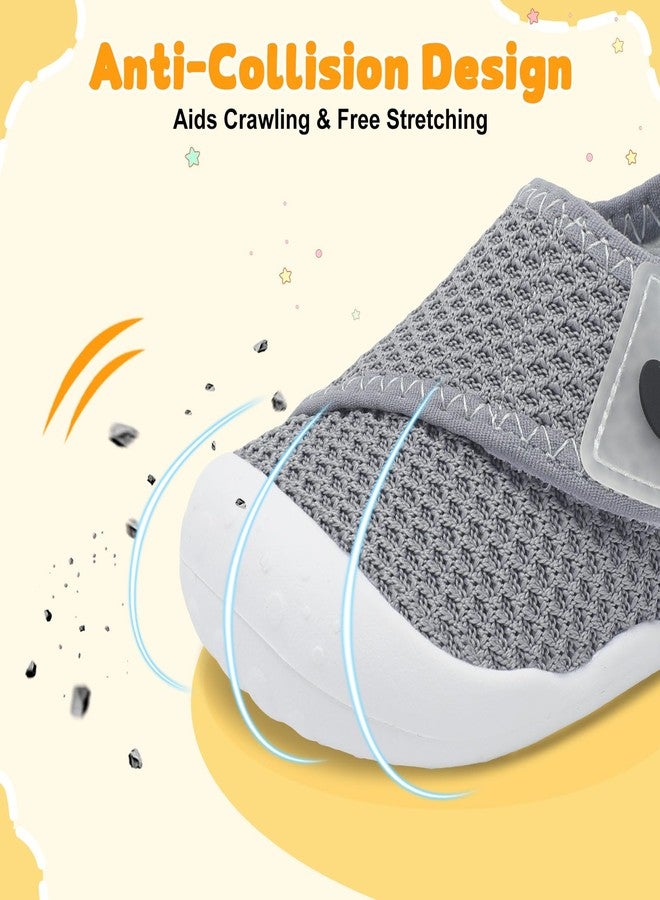 FEETCITY حذاء فيت سيتي للأطفال الرضع، حذاء واسع للمشي، حذاء رياضي للأطفال حديثي الولادة، حذاء سرير خفيف الوزن سهل الارتداء، رمادي داكن، 12-18 شهرًا - Image 4