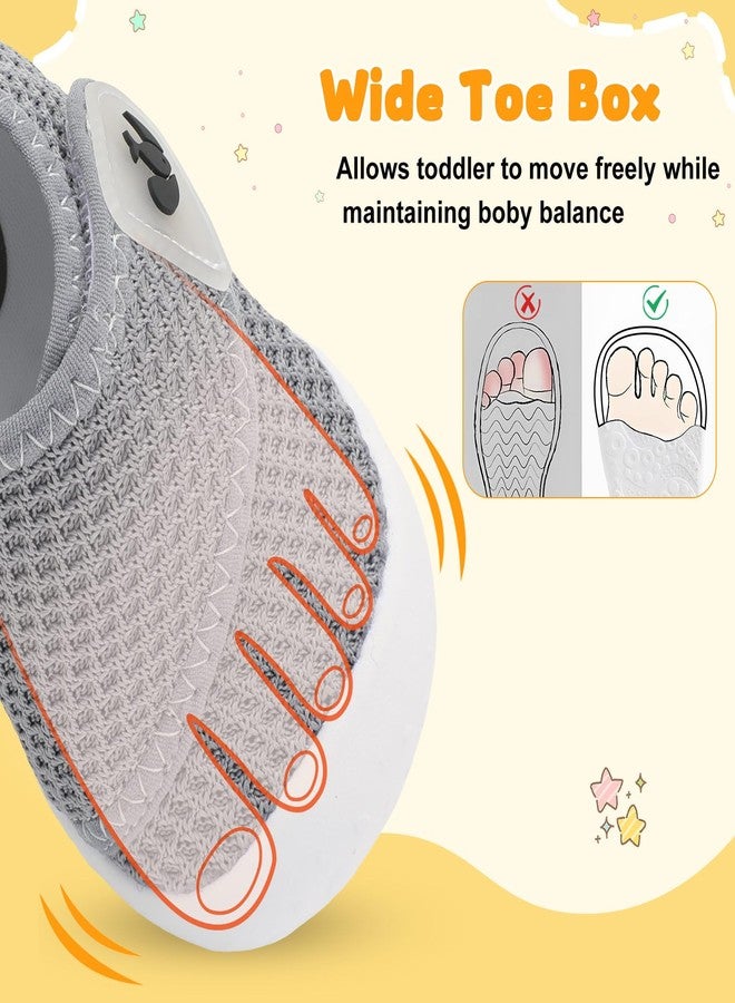 FEETCITY حذاء فيت سيتي للأطفال الرضع، حذاء واسع للمشي، حذاء رياضي للأطفال حديثي الولادة، حذاء سرير خفيف الوزن سهل الارتداء، رمادي داكن، 12-18 شهرًا - Image 5
