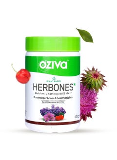 OZiva Plant Based HerBones Healthy Bones Supplement Bone Health Strength Density Acerola Cherry Ashoka Women Certified Vegan 60 Capsules 70 Grams  - Image 1