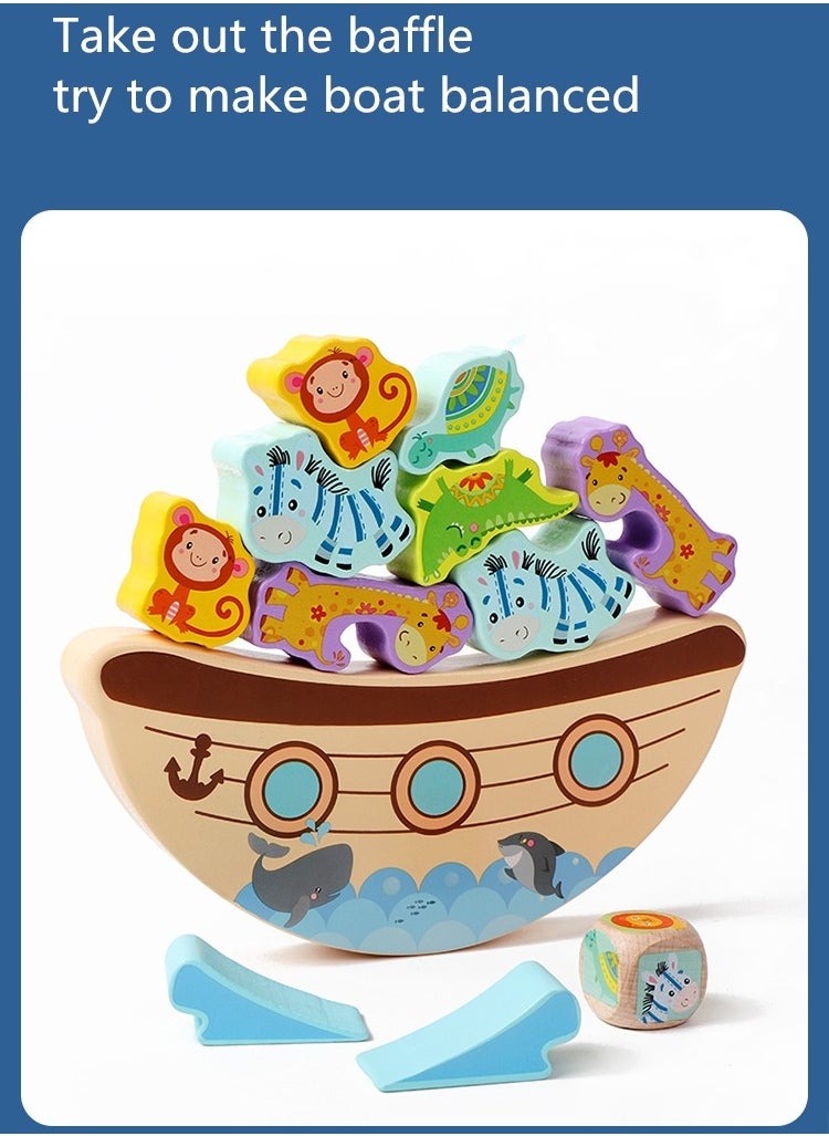 BAYBEE Wooden Animal Balance Toy Stacking Blocks Boat Game Stacking Building Blocks Montessori Toys for Toddlers Kids Children Early Educational Toys 1 Years and Up  - Image 2