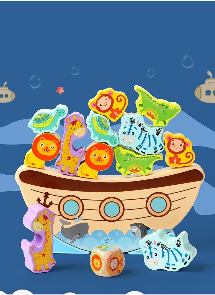 BAYBEE Wooden Animal Balance Toy Stacking Blocks Boat Game Stacking Building Blocks Montessori Toys for Toddlers Kids Children Early Educational Toys 1 Years and Up  - Image 1