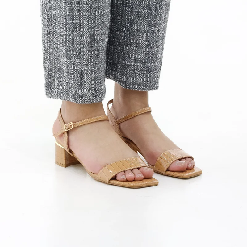 BRISA BLOCK 4.5CM HEEL ONE BAND SANDAL CROCO MATERIAL