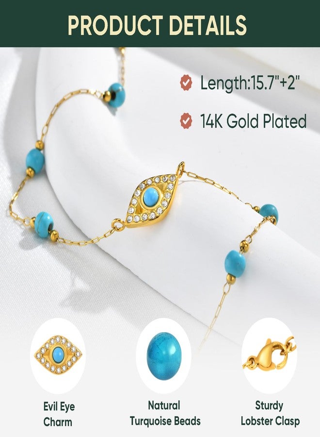 XUANPAI Gold Evil Eye Turquoise Necklace - 14K Gold Plated Turquoise Beaded Necklaces,Non Tarnish Golden Lucky Protection Western Jewelry,Trendy Boho Evil Eye Choker Gifts for Women Girlfriend Sister Wife - Image 5