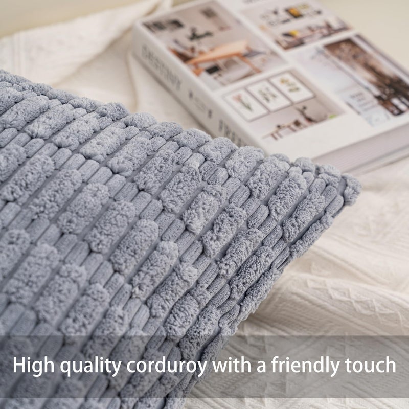 Aegero Pack of 2 Corduroy Decorative Throw Pillow Covers 12x20 InchSoft Boho Striped Pillow Covers Modern Farmhouse Home Decor for Sofa Living Room Couch Bedï¼ˆLight Greyï¼‰ - Image 3