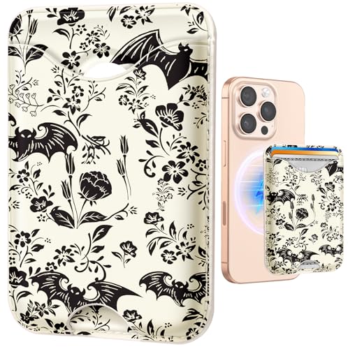 Shorogyt Compatible with Magsafe Wallet Magnetic Card Holder - Phone Wallets Cute Bat Flower Design for Women Teen Girls Slim for iPhone 16/15/14/13/12 Series for Apple Mag RFID Magnet, Fit 3 Cards - Image 1