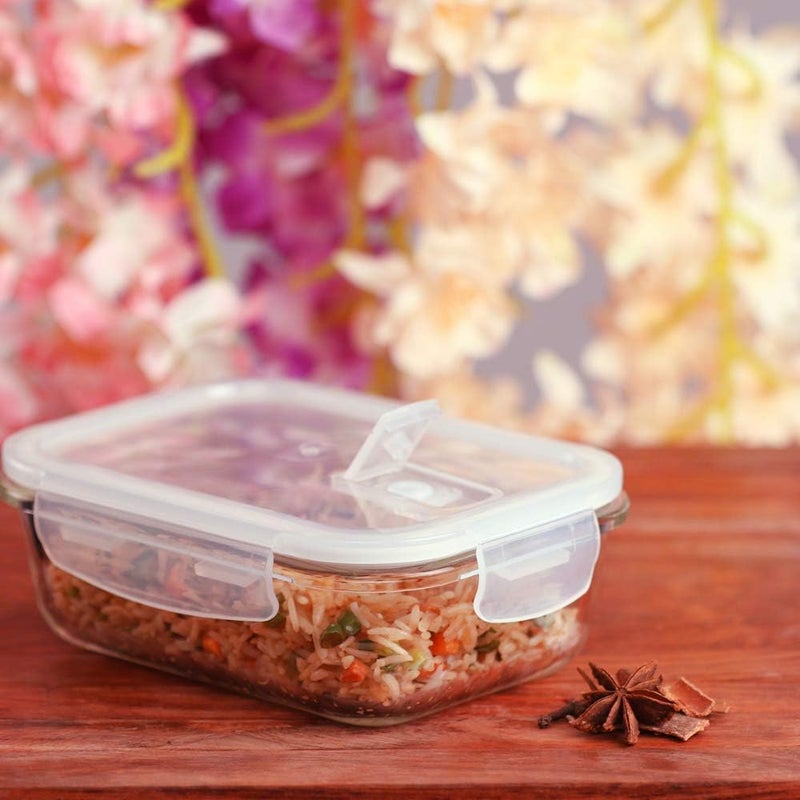 Femora Femora Borosilicate Glass Containers for Kitchen | 1 Year Warranty | Container Boxes for Storage, Storage Box for Kitchen with Air Vent Lid, Microwave Safe, Rectangular (Set of 3-400ml Each) - Image 4