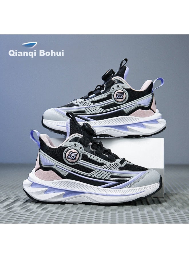 7-pe Girls' Shoes Spring New Breathable Mesh Running Shoes With Twist Buckle For Older Children Kids Sports Sneakers