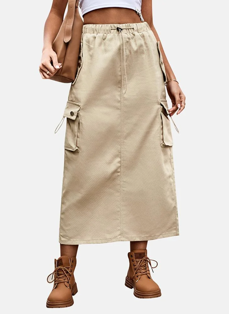 YUNIQEE Beige Mid Rise Plain Midi Skirt