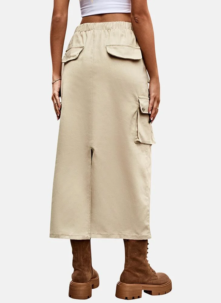 YUNIQEE Beige Mid Rise Plain Midi Skirt