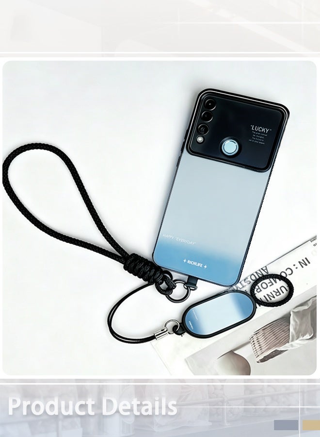 Lucky Frosted Large-View Window Case for iPhone 17 Pro Max, Black Frame with Gradient Blue Back, Lucky Charm Design & Detachable Finger Ring Holder, Slim Shockproof Protective Cover - Image 4