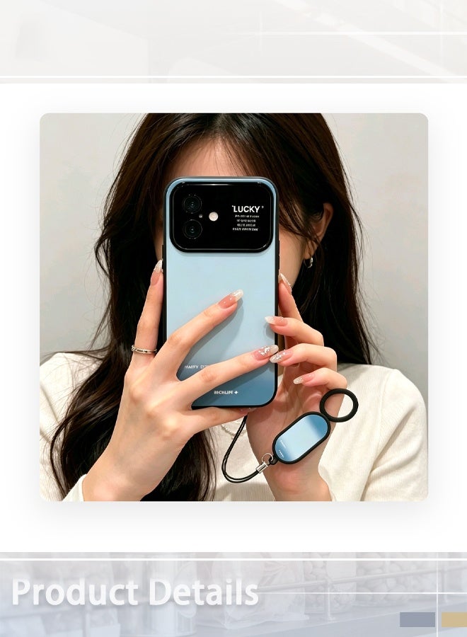 Lucky Frosted Large-View Window Case for iPhone 17 Pro Max, Black Frame with Gradient Blue Back, Lucky Charm Design & Detachable Finger Ring Holder, Slim Shockproof Protective Cover - Image 5