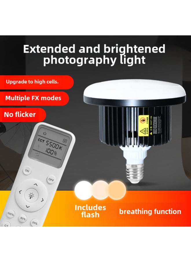 Generic - LED Fill Light Live 285W Remote Control Dimming Three-color Temperature Stepless Dimming Soft Box E27 Photography Bulb Wholesale-Light Source Color:420W-three-color Remote Control High Display Finger Large Mushroom Lamp - Image 1