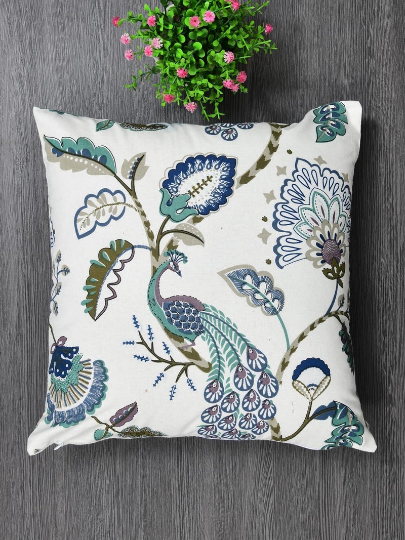 Clasiko Cotton Cushion Covers Set of 5; 24x24 Inches; Blue Gardenia - Image 4