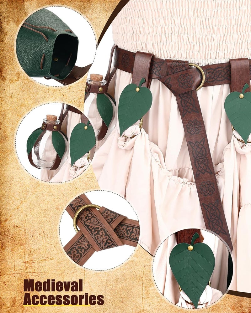 6 Pcs Women Renaissance Accessories Leaf Belt Bag Medieval Viking Belt Potion Bottles Leather Belt Skirt Hikes - Image 3