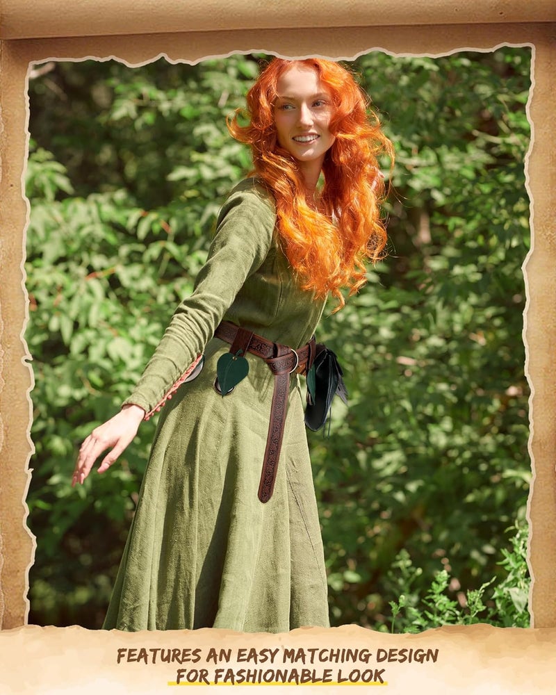 6 Pcs Women Renaissance Accessories Leaf Belt Bag Medieval Viking Belt Potion Bottles Leather Belt Skirt Hikes - Image 5