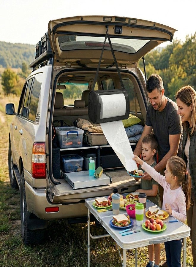 EazziSwitch Portable Car Paper Towel Holder: No-Drill Hanging Water-Resistant Dispenser for RV, Camper, Boat, Garage, Kitchen Cabinet, Door & Outdoor Fence - Overlanding Roll Towel Organizer with Storage Pockets - Image 3