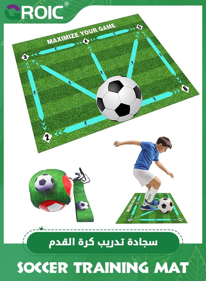 GROIC Soccer Training Mat, Anti-Skid Football Footstep Training Mat with Solo Soccer Trainer, Silent Rubber Soccer Practice Equipment for All Ages, Improve Speed, Strength and Coordination (90*60cm) - Image 1