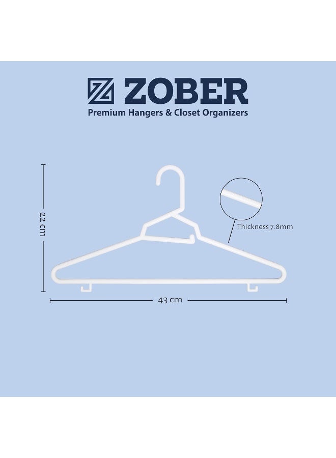 ZOBER Heavy Plastic Hangers With Strap Hooks, Non Slip, Durable & Slim, Light-Weight Clothes Hangers For Coats, Jackets & Pants, Shirts, Dresses Hangs Upto 10Lbs (White, 30 Pack) - Image 5