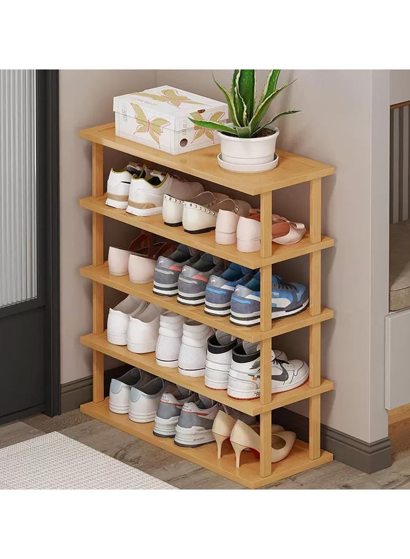 LINGWEI 4,5,6-Tier Bamboo Wooden Shoe Rack Free Standing Stackable Shoe Organizer Shelf - Image 1