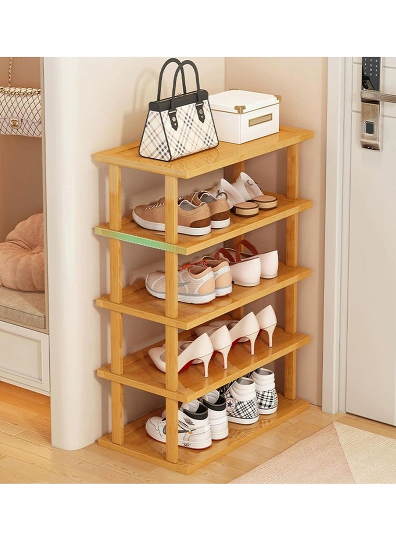 LINGWEI 4,5,6-Tier Bamboo Wooden Shoe Rack Free Standing Stackable Shoe Organizer Shelf - Image 2