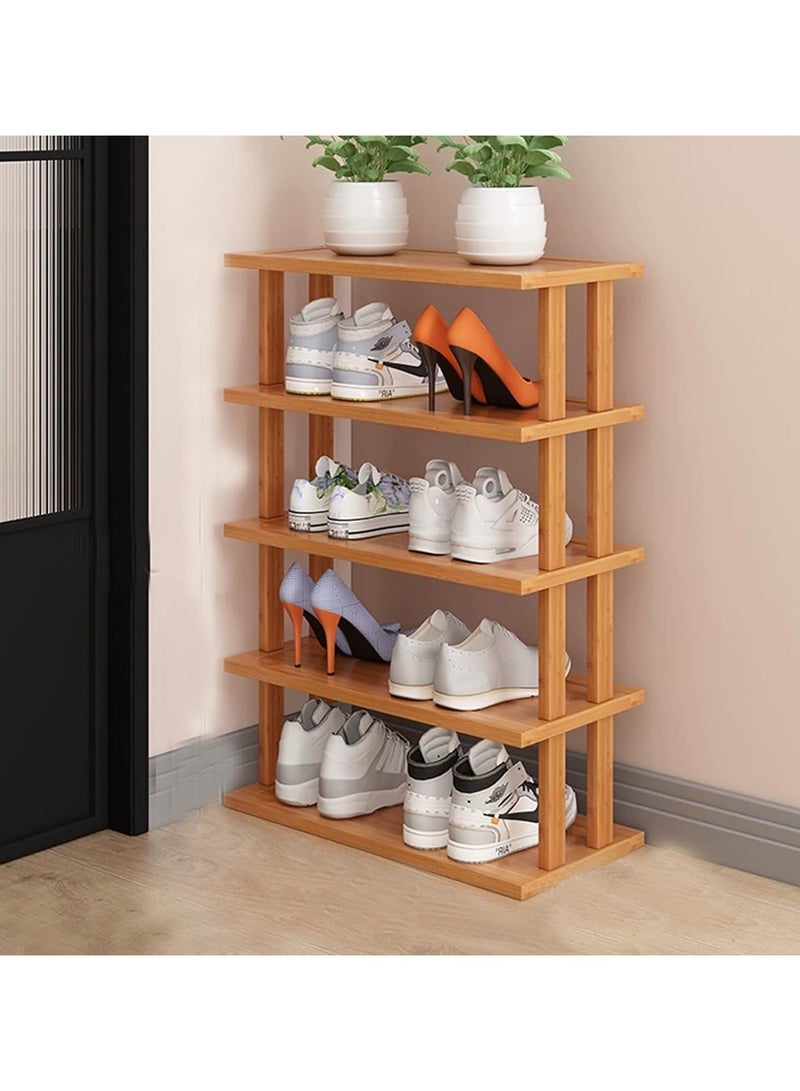 LINGWEI 4,5,6-Tier Bamboo Wooden Shoe Rack Free Standing Stackable Shoe Organizer Shelf - Image 3