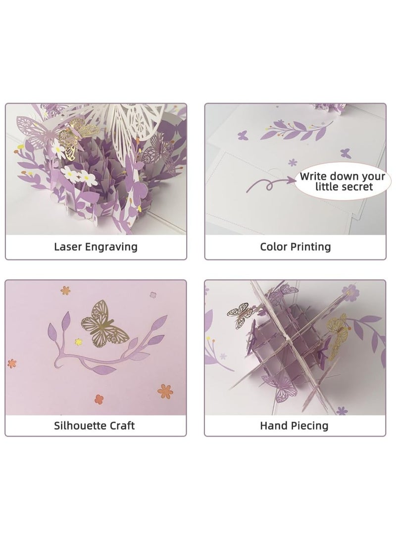 Oasisgalore Greeting Card 3D Pop Up Purple Butterfly - Image 4