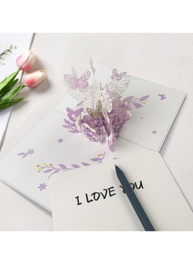 Oasisgalore Greeting Card 3D Pop Up Purple Butterfly - Image 5