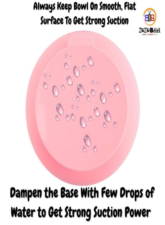 ZoZoBaa Silicone Feeding Set Including Baby Bib,Long Spoon,Open Handle Cup, Suction Base Oval Plate & Bowl for Toddler |Solid Cutlery Set|Easy Wipe Clean|Baby Weaning Sets (5 Pc), [Pink] - Image 3