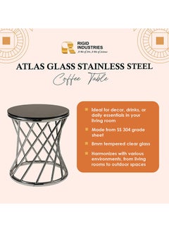 RIGID Stainless Steel Coffee Table with Glass Top  44x41x41cm  - Image 2