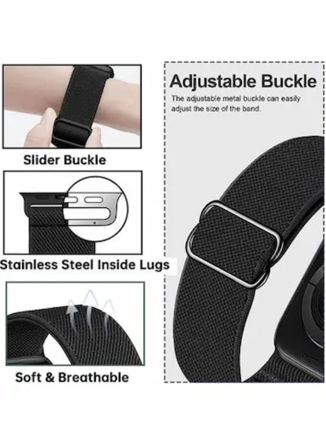 [Pack of 4] Stretchy Nylon Sport Bands For Apple Watch Series 10 | Ultra 2 | 8 Ultra | 9 | 8 | 7 | 6 , 49/46/45/44/42mm Adjustable Braided Sport Elastic Wristband - Image 2
