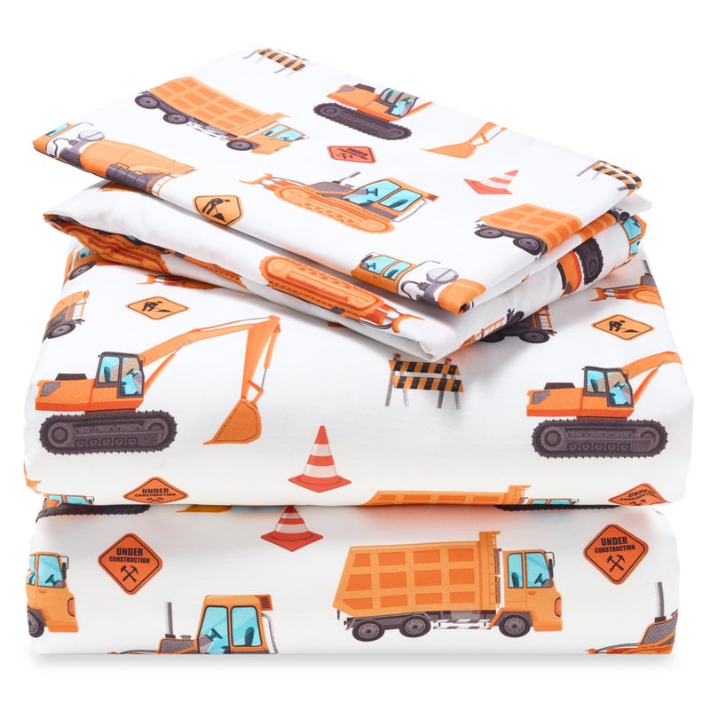 Joiedomi Kids Twin Sheet Set Construction Vehicle 3 Piece Soft Microfiber Bed Sheets Deep Pocket Wrinkle Free Cozy Toddler Bedding Set Fade Resistant Breathable for Boys Girls Teens