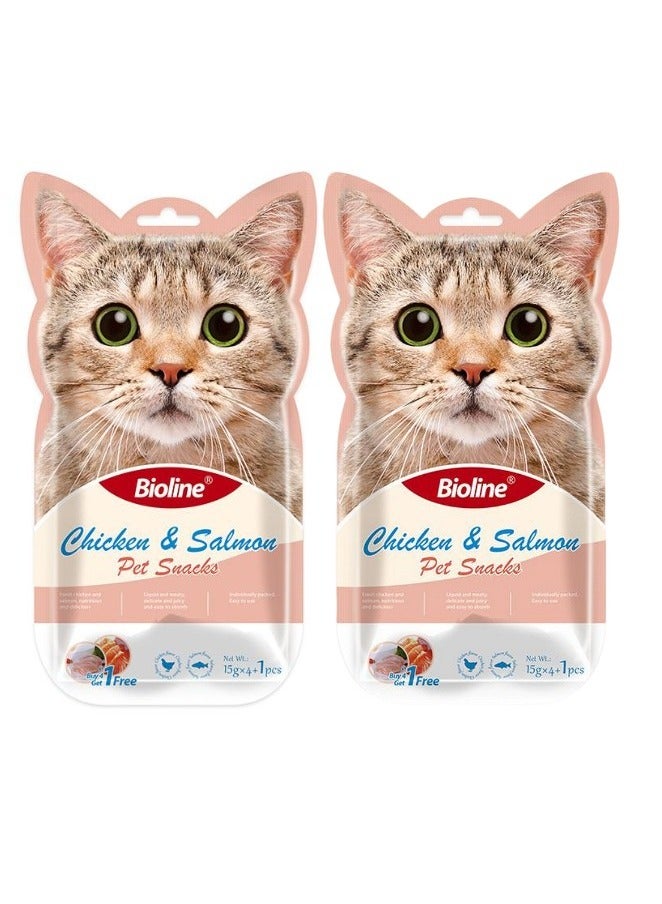 Bioline Cat Treats - 5x15g[Flavor - Chicken & Salmon] (Pack Of 2 )