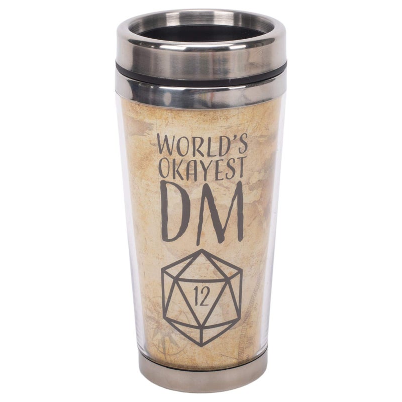 Elanze Designs World's Okayest DM Grey 16 ounce Stainless Steel Travel Tumbler Mug with Lid - Image 1