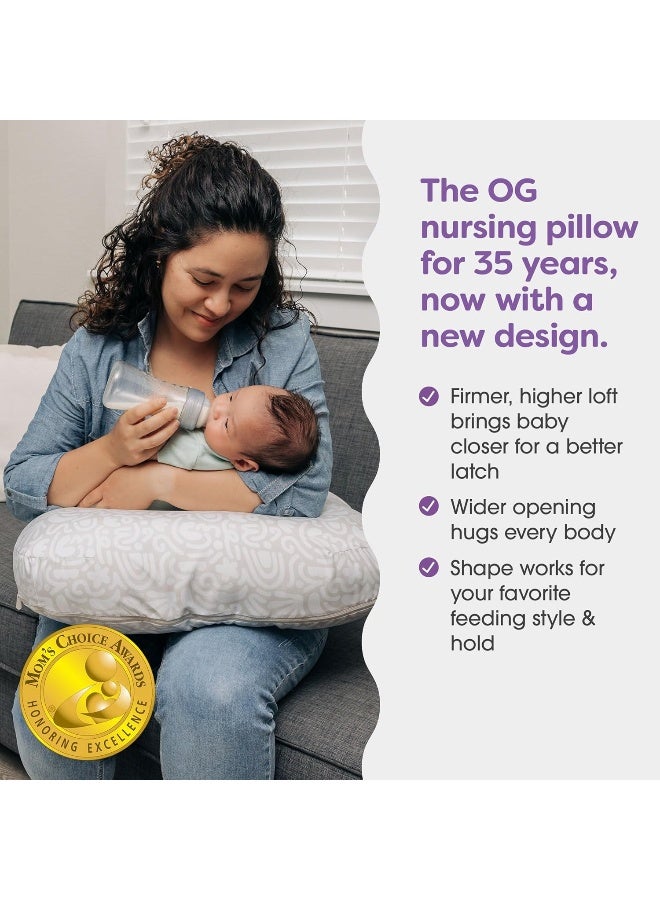 Boppy Nursing Pillow - Ergonomic Bottle & Breastfeeding Pillow with High, Firm, Large Area, Water-Repellent Cushion with Washable Cover; Baby Safety Alliance Verified - Cream Retro Squiggles - Image 3