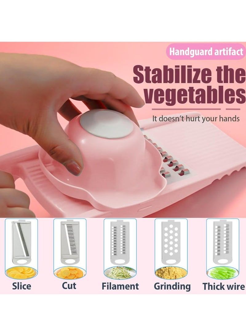 متجر 7 مبشرة خضار وفواكه يدوية متعددة الشفرات مع وعاء حماية وأداة تقشير – تصميم عملي لتقطيع وبشر متنوع - Image 3