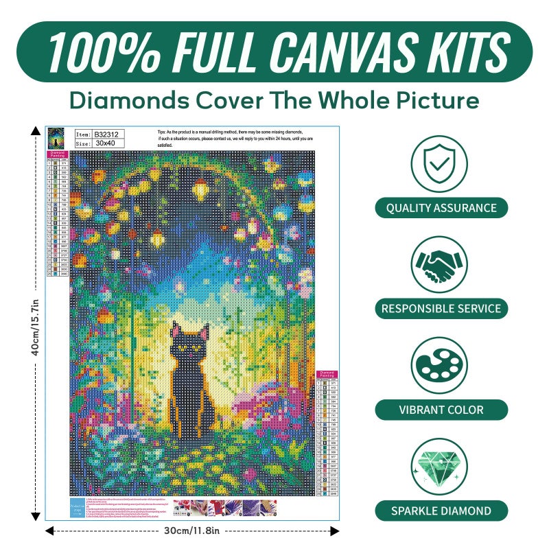 SANYUN Diamond Painting Kits,DIY Garden Cat Diamond Art Kits for Adults, Round 5D Animal and Flower Gem Art for Adults Crafts Pictures for Home Wall Decor Gifts 12 x 16 Inch - Image 2