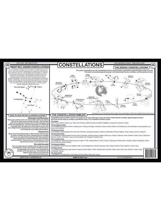 توت توك مفارش طعام تعليمية من Tot Talk Constellations للأطفال، قابلة للغسل وتدوم طويلاً، ذات وجهين، صُنعت في الولايات المتحدة الأمريكية  - Image 2