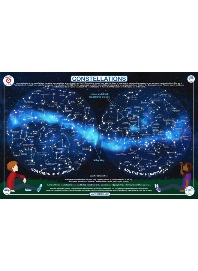 توت توك مفارش طعام تعليمية من Tot Talk Constellations للأطفال، قابلة للغسل وتدوم طويلاً، ذات وجهين، صُنعت في الولايات المتحدة الأمريكية  - Image 1