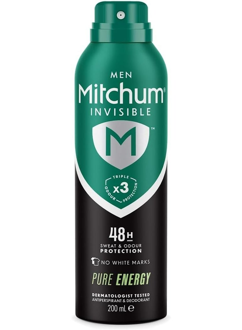 ميتشوم ميتشام مزيل عرق مضاد للتعرق للرجال غير مرئي لمدة 48 ساعة برائحة بيور إنرجي بخاخ – 200 مل - Image 1