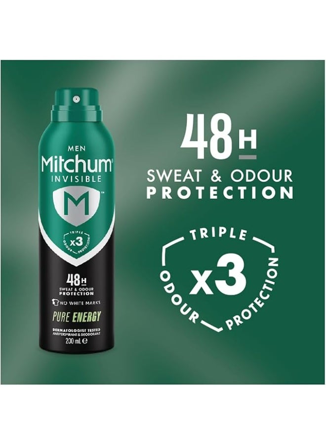 ميتشوم ميتشام مزيل عرق مضاد للتعرق للرجال غير مرئي لمدة 48 ساعة برائحة بيور إنرجي بخاخ – 200 مل - Image 2