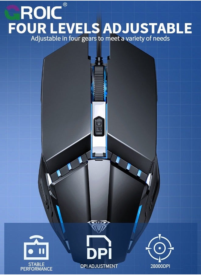 GROIC - Black Mouse Optical Mice USB Wired Wireless mice Computer Ergonomic Mobile Luminous Game Playing Flat abs Laptop Work Notebook - Image 1