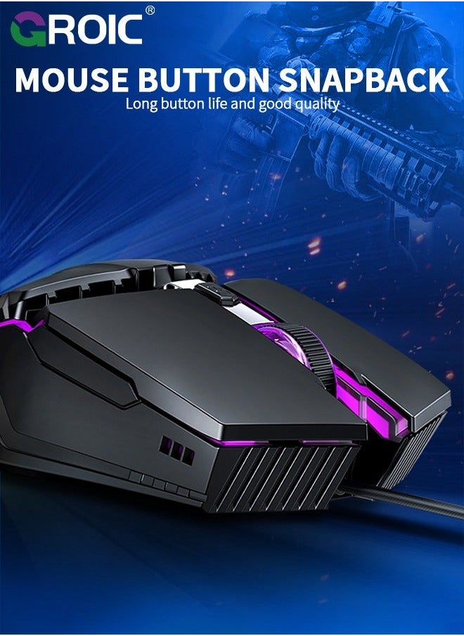 GROIC - Black Mouse Optical Mice USB Wired Wireless mice Computer Ergonomic Mobile Luminous Game Playing Flat abs Laptop Work Notebook - Image 1