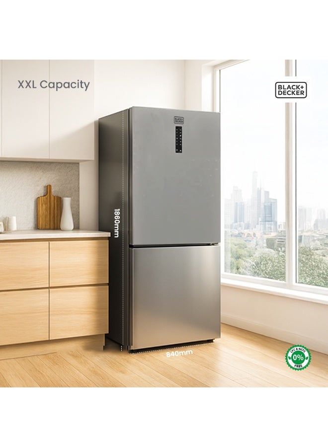 BLACK+DECKER 620L Gross 564L Net capacity Double Door Refrigerator, Bottom Freezer, No Frost, A+ Energy 250 W BXREF653NFBVX Silver - Image 2