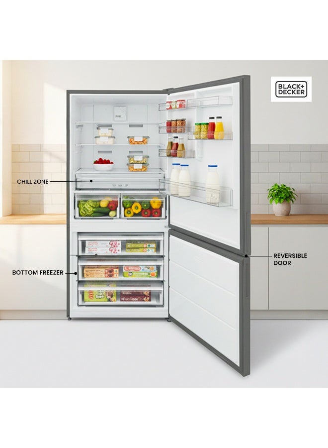 BLACK+DECKER 620L Gross 564L Net capacity Double Door Refrigerator, Bottom Freezer, No Frost, A+ Energy 250 W BXREF653NFBVX Silver - Image 4