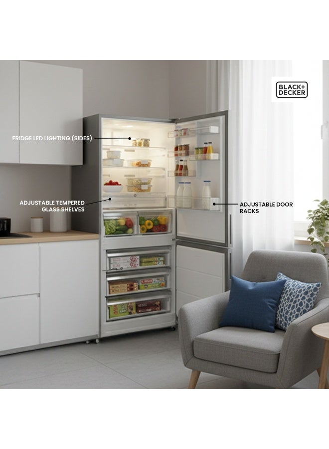 BLACK+DECKER 620L Gross 564L Net capacity Double Door Refrigerator, Bottom Freezer, No Frost, A+ Energy 250 W BXREF653NFBVX Silver - Image 3