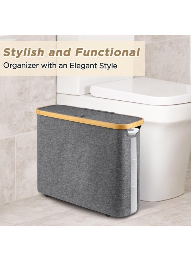 YOUWE7 Toilet Paper Storage, 32L Large Toilet Paper Basket Organizer for Bathroom, Toilet Paper Storage Holder Stand with Lid, Footbase, Handle - Image 4