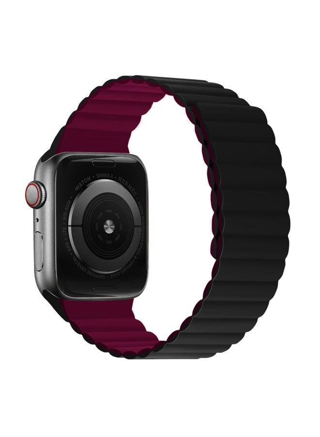 Replacement Strap Silicone Magnetic Integrated Short Strap Watch Band For Apple Watch Series 8&7 45mm / SE 2&6&SE&5&4 44mm / 3&2&1 42mm Black Wine Red
