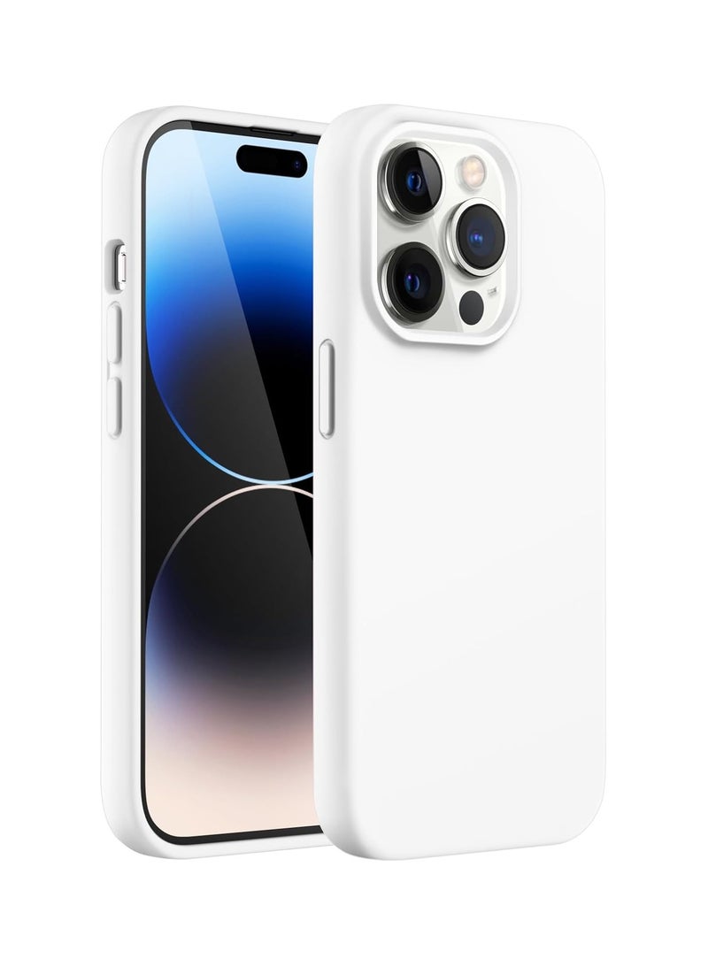 Silicone Case Compatible with iPhone 14 Pro, Slim Liquid Silicone Phone Case with Layers of Soft Rubber, Shockproof Bumper with TPU Lining (White)  - Image 1
