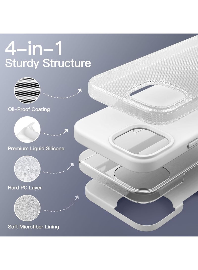 Silicone Case Compatible with iPhone 14 Pro, Slim Liquid Silicone Phone Case with Layers of Soft Rubber, Shockproof Bumper with TPU Lining (White)  - Image 4