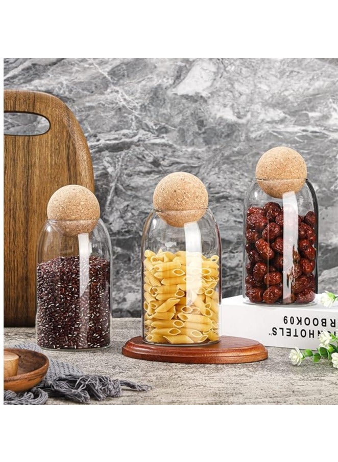 HOME ZONE 3 Pcs Cork Glass Jar Glass Bottle Sealed Jar Nut Storage Jar Coffee Bean Jar Glass Container with Ball Cork Round Glass Bottles with Cork Glass Canisters with Airtight Seal Wooden Lid (800 ML/ 27 Oz) - Image 2